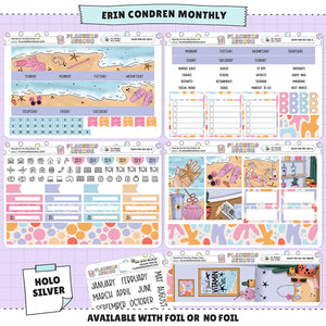Seaside Erin Condren Monthly Sticker Foiled Kit (HOLO SILVER FOIL)