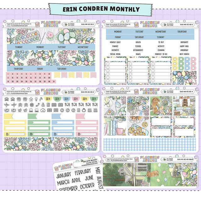 Sugar Bunny Erin Condren Monthly Sticker Foiled Kit (HOLO SILVER FOIL)