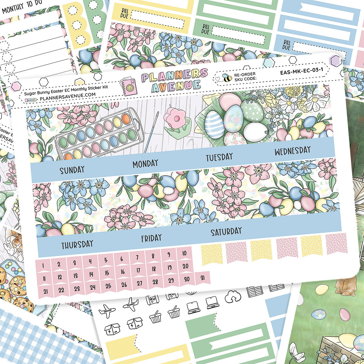 Sugar Bunny Erin Condren Monthly Sticker Foiled Kit