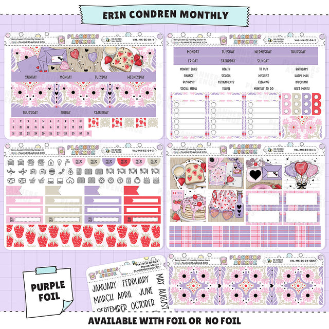 Berry Sweet Erin Condren Monthly Sticker Foiled Kit (PURPLE FOIL)