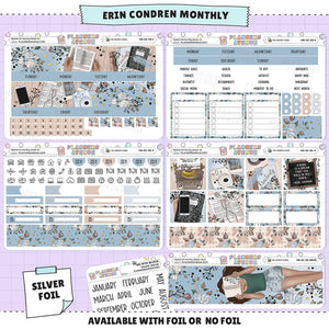 Bookish Erin Condren Monthly Sticker Foiled Kit with silver foil