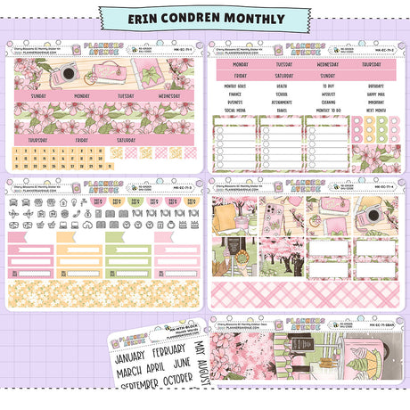 Cherry Blossoms Erin Condren Monthly Sticker Foiled Kit (GOLD FOIL)
