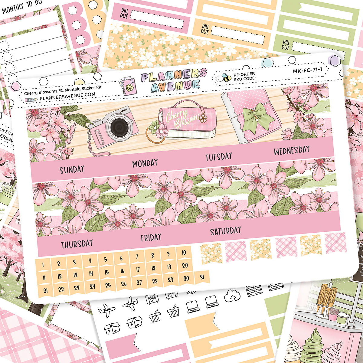 Cherry Blossoms Erin Condren Monthly Sticker Foiled Kit | Planners Avenue