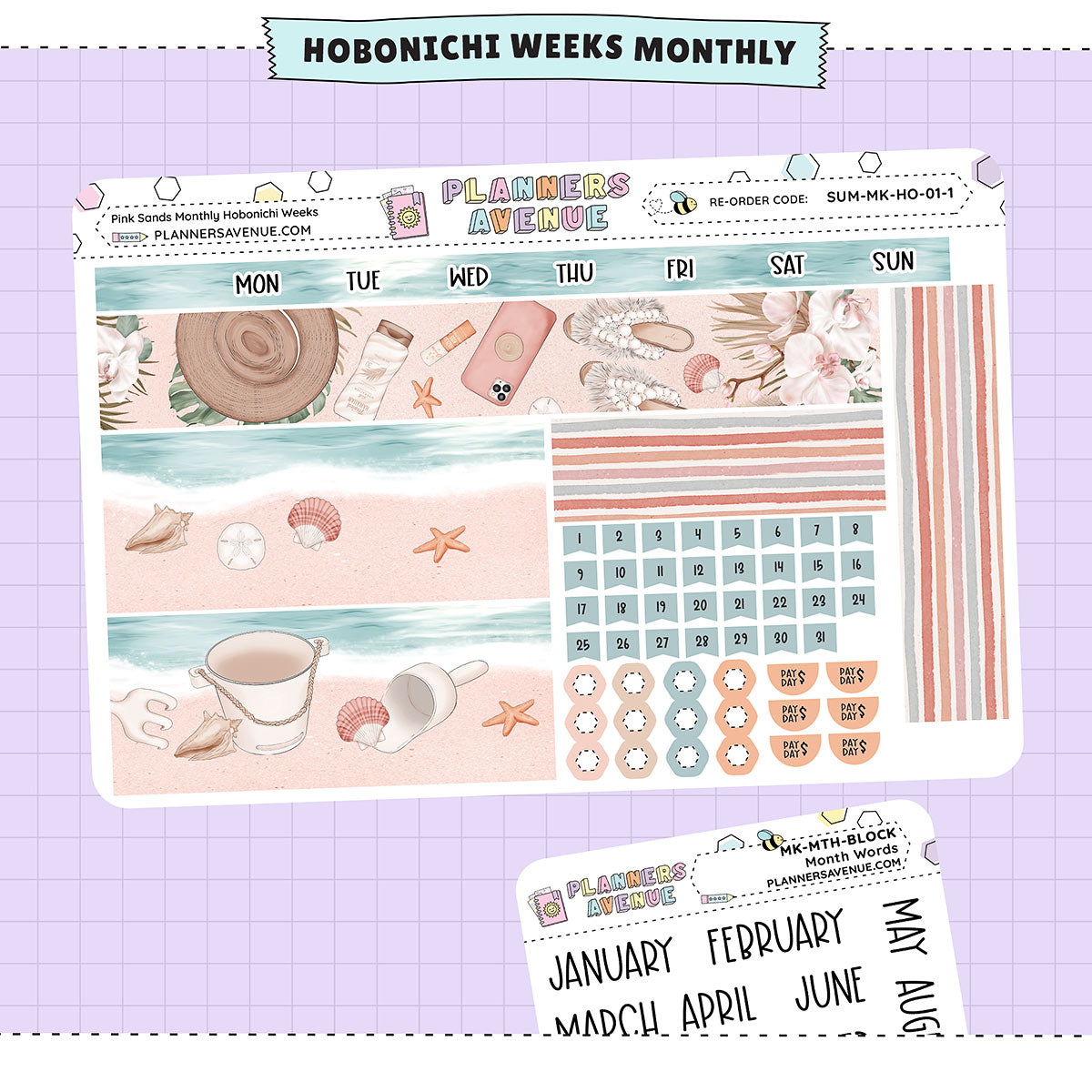 Pink Sands Hobonichi Monthly Sticker Kit