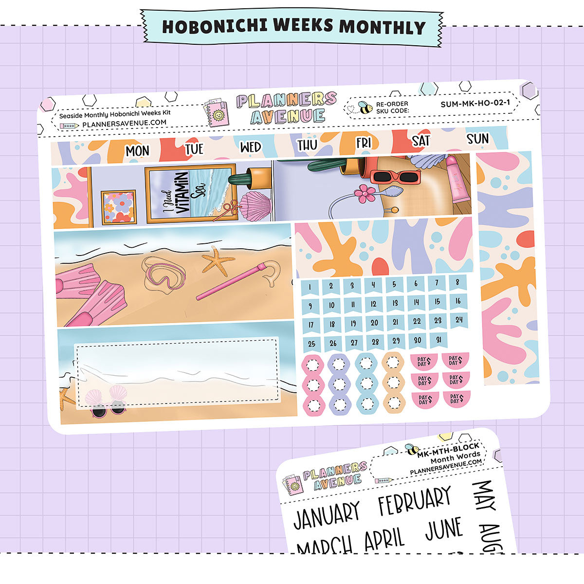 Seaside Hobonichi Monthly Sticker Foiled Kit (HOLO SILVER FOIL)