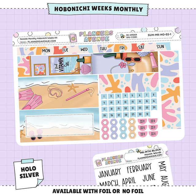 Seaside Hobonichi Monthly Sticker Foiled Kit (HOLO SILVER FOIL)