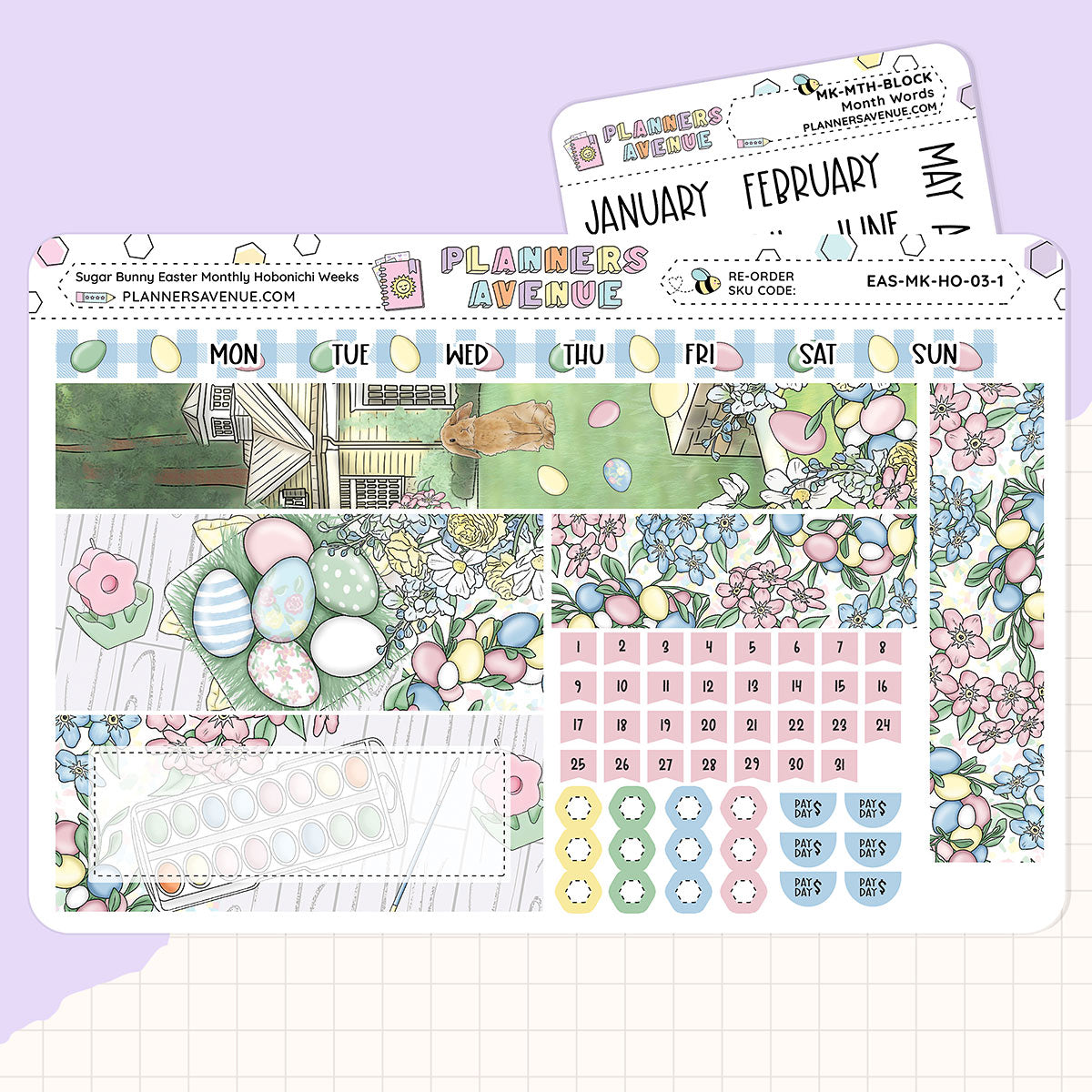 Sugar Bunny Hobonichi Monthly Sticker Foiled Kit