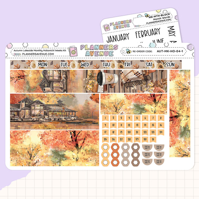 Autumn Lake Hobonichi Monthly Sticker Foiled Kit (ROSE GOLD FOIL)