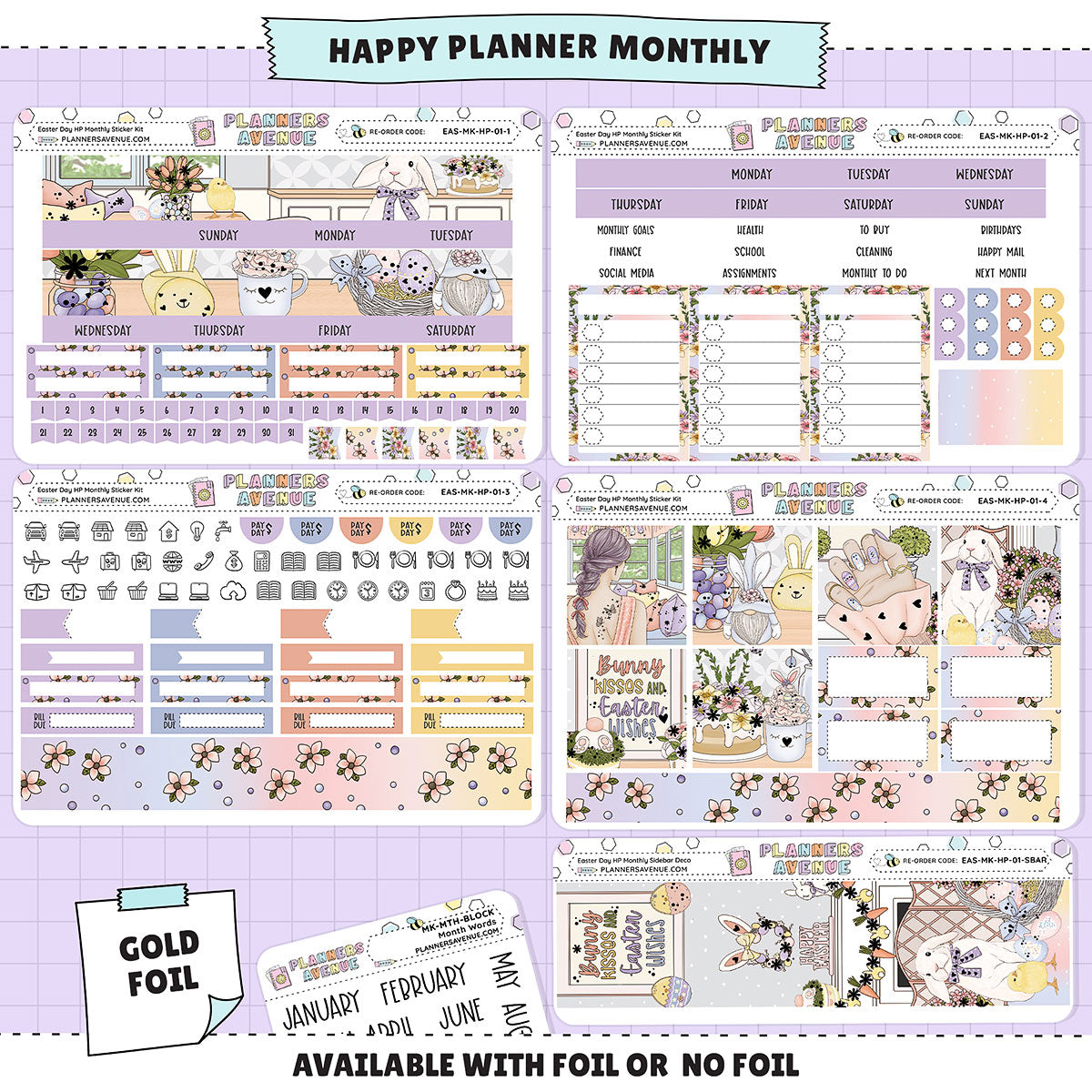 Easter Day Happy Planner Monthly Sticker Foiled Kit (GOLD FOIL)