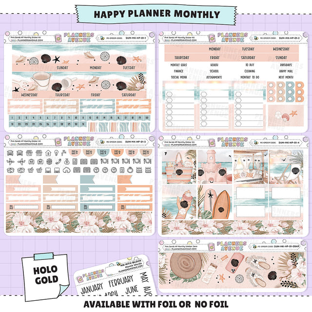 Pink Sands Happy Planner Monthly Sticker Foiled Kit (HOLO GOLD FOIL)