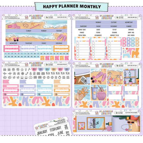 Seaside Happy Planner Monthly Sticker Foiled Kit (HOLO SILVER FOIL)