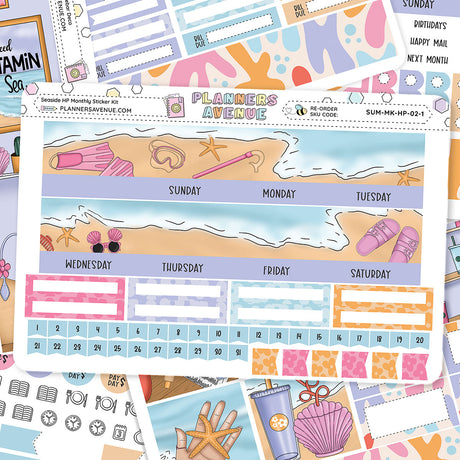 Seaside Happy Planner Monthly Sticker Foiled Kit (HOLO SILVER FOIL)