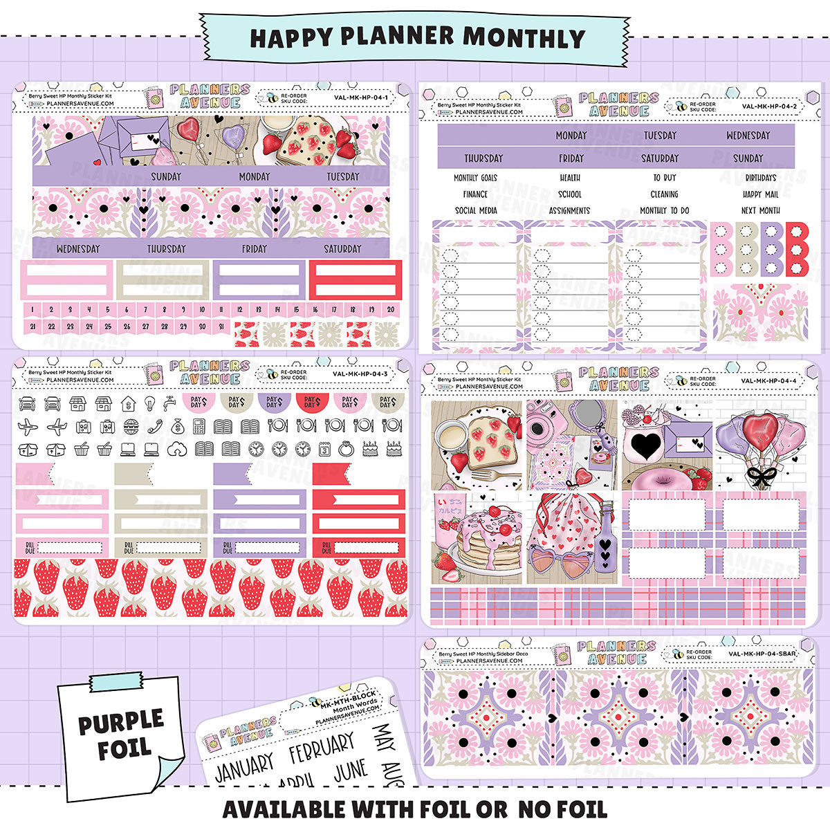 Berry Sweet Happy Planner Monthly Sticker Foiled Kit (PURPLE FOIL)