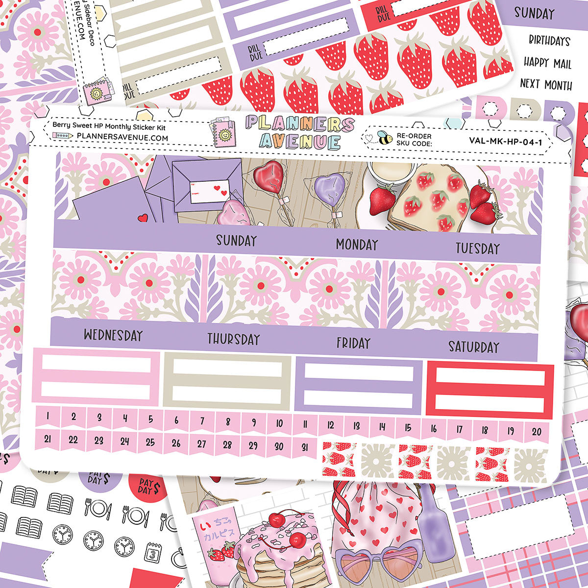 Berry Sweet Happy Planner Monthly Sticker Foiled Kit