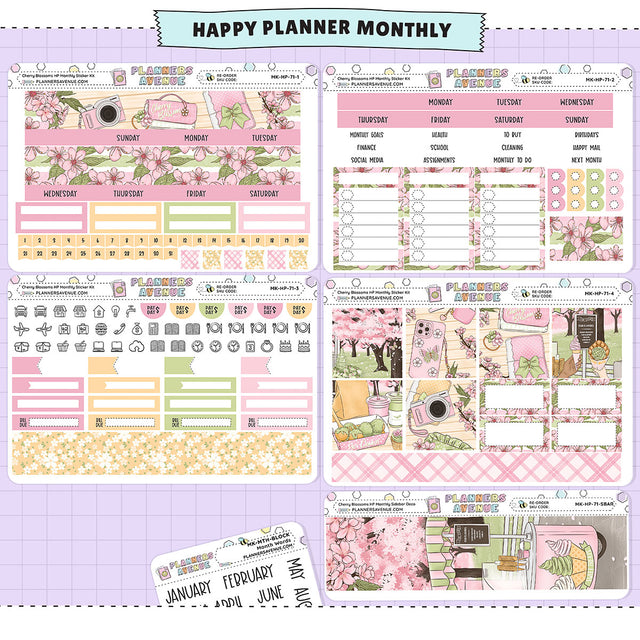 Cherry Blossoms Happy Planner Monthly Sticker Foiled Kit (GOLD FOIL)