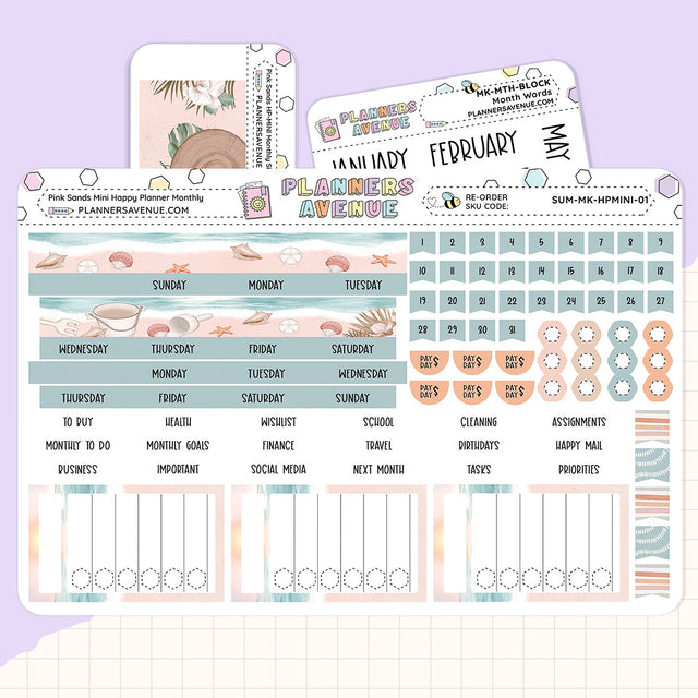 Pink Sands Happy Planner MINI Monthly Sticker Foiled Kit (HOLO GOLD FOIL)