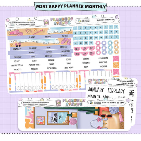 Seaside Happy Planner MINI Monthly Sticker Foiled Kit (HOLO SILVER FOIL)