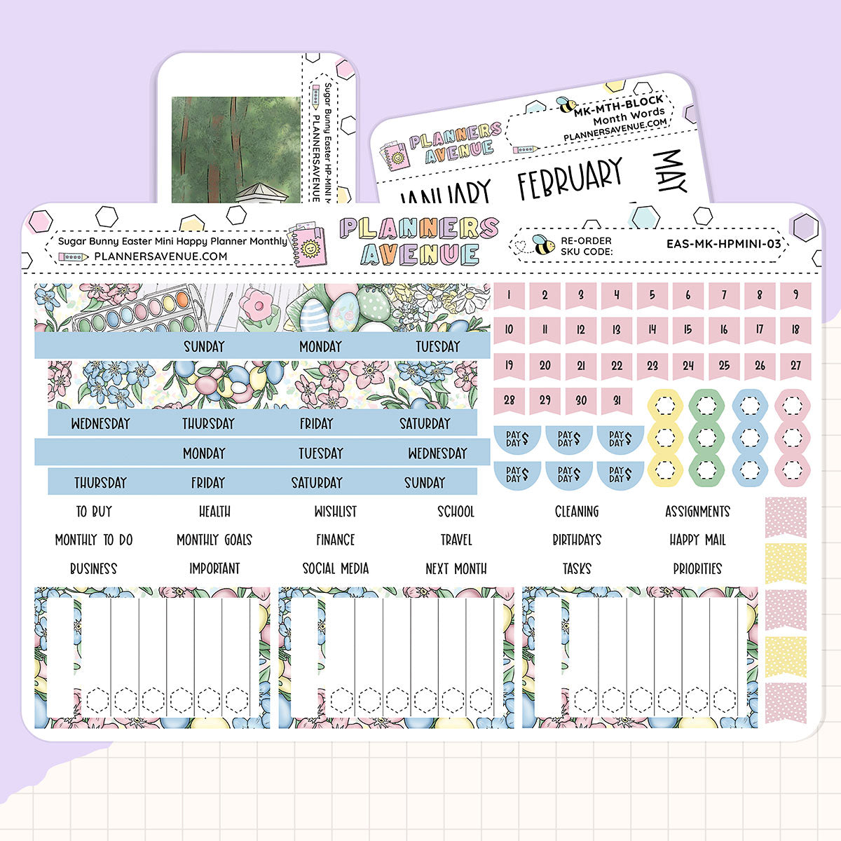 Sugar Bunny Happy Planner MINI Monthly Sticker Foiled Kit
