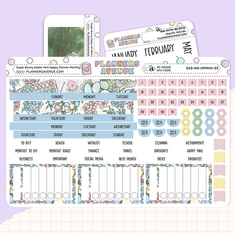 Sugar Bunny Happy Planner MINI Monthly Sticker Foiled Kit (HOLO SILVER FOIL)