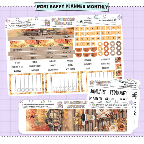 Autumn Lake Happy Planner MINI Monthly Sticker Foiled Kit (ROSE GOLD FOIL)