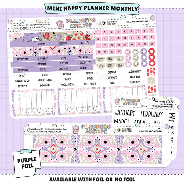 Berry Sweet Happy Planner MINI Monthly Sticker Foiled Kit (PURPLE FOIL)