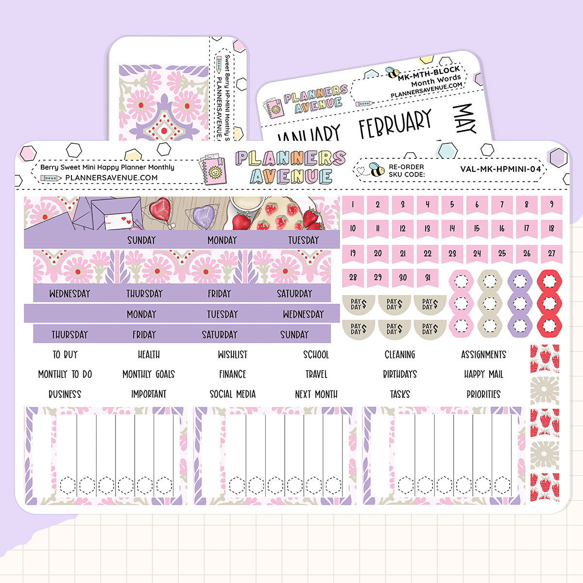 Berry Sweet Happy Planner MINI Monthly Sticker Foiled Kit (PURPLE FOIL)