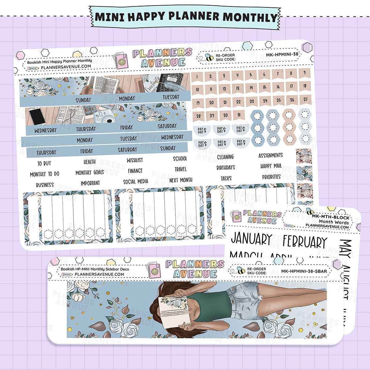 Bookish Happy Planner MINI Monthly Sticker Foiled Kit (SILVER FOIL)