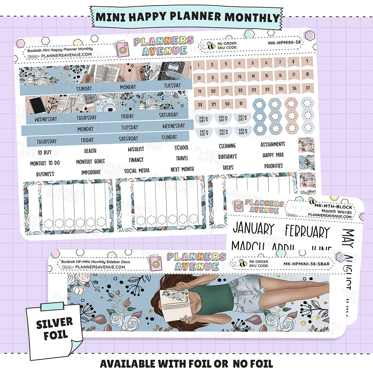 Bookish Happy Planner MINI Monthly Sticker Foiled Kit (SILVER FOIL)