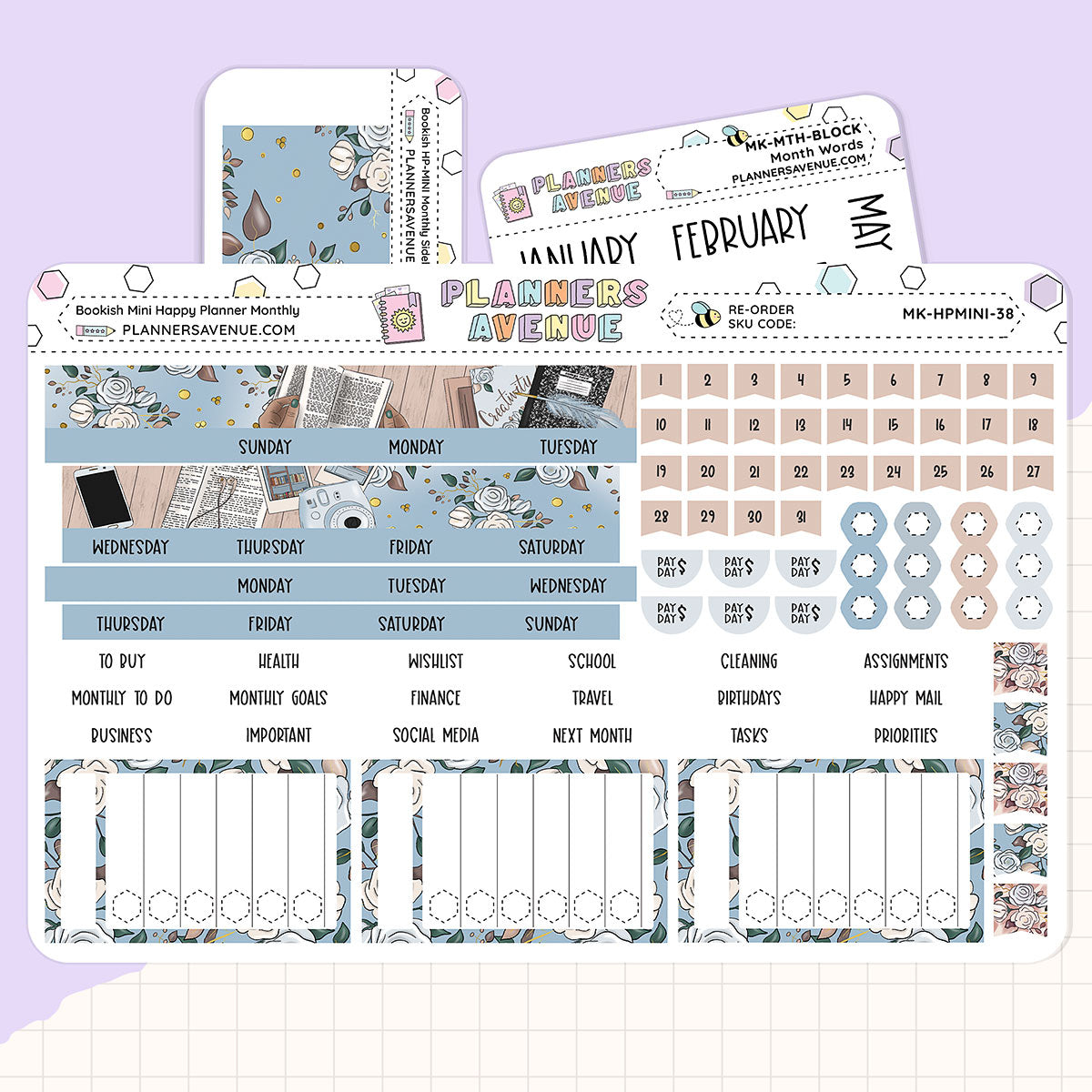 Bookish Happy Planner MINI Monthly Sticker Foiled Kit  (SILVER FOIL)