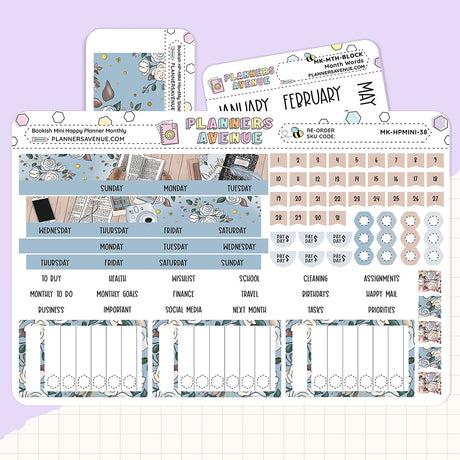 Bookish Happy Planner MINI Monthly Sticker Foiled Kit  (SILVER FOIL)