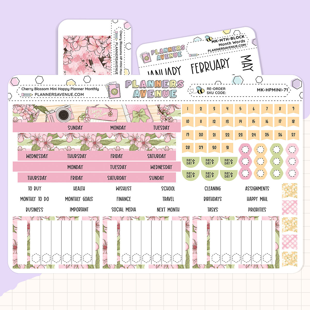 Cherry Blossoms Happy Planner MINI Monthly Sticker Foiled Kit (GOLD FOIL)