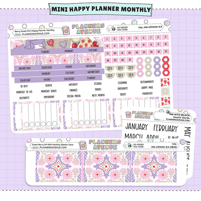 Berry Sweet Happy Planner MINI Monthly Sticker Foiled Kit (PURPLE FOIL)