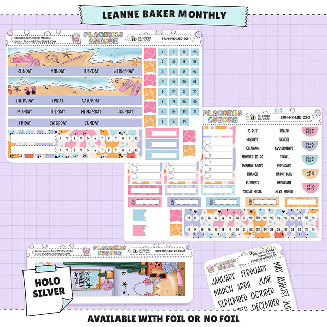 Seaside Leanne Baker Monthly Sticker Foiled Kit (HOLO SILVER FOIL)