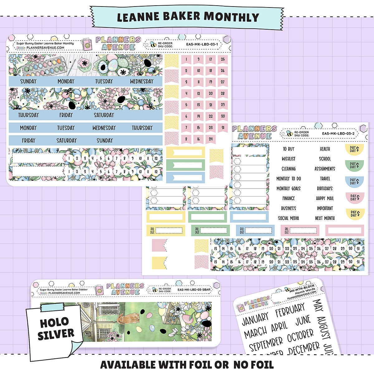 Sugar Bunny Leanne Baker Monthly Sticker Foiled Kit (HOLO SILVER FOIL)