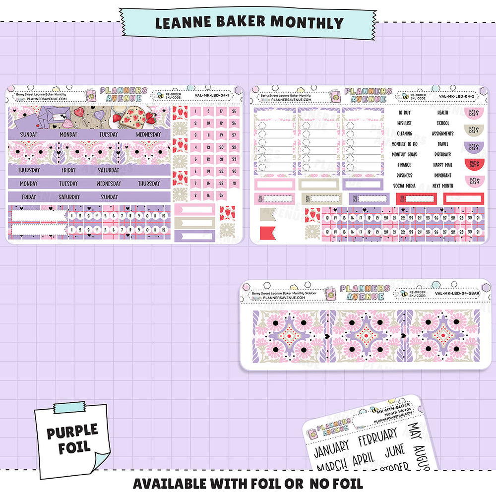 Berry Sweet Leanne Baker Monthly Sticker Foiled Kit | Planners Avenue