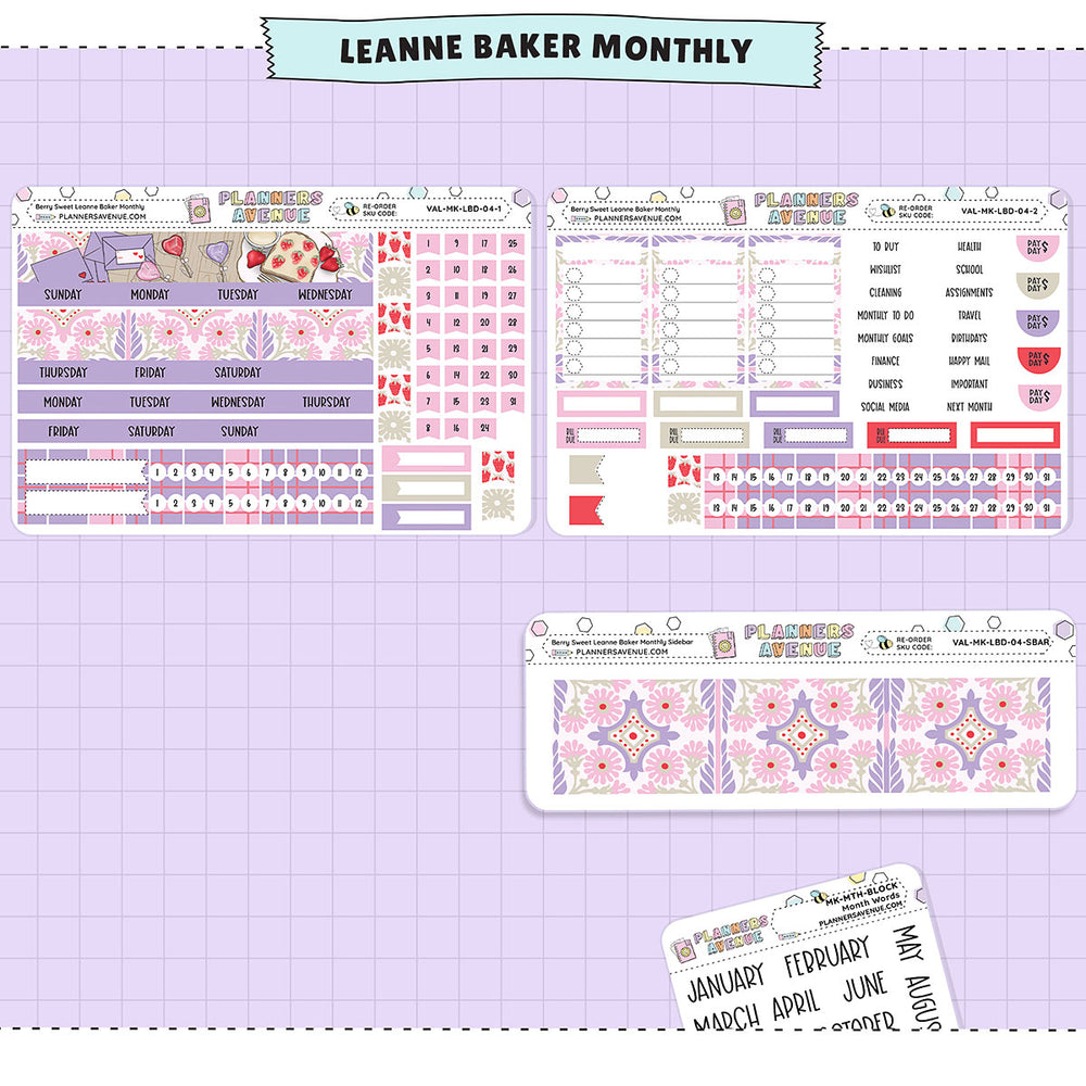 Berry Sweet Leanne Baker Monthly Sticker Foiled Kit | Planners Avenue