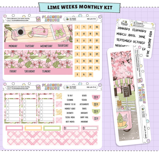 Cherry Blossoms Lime Monthly Sticker Foiled Kit (GOLD FOIL)