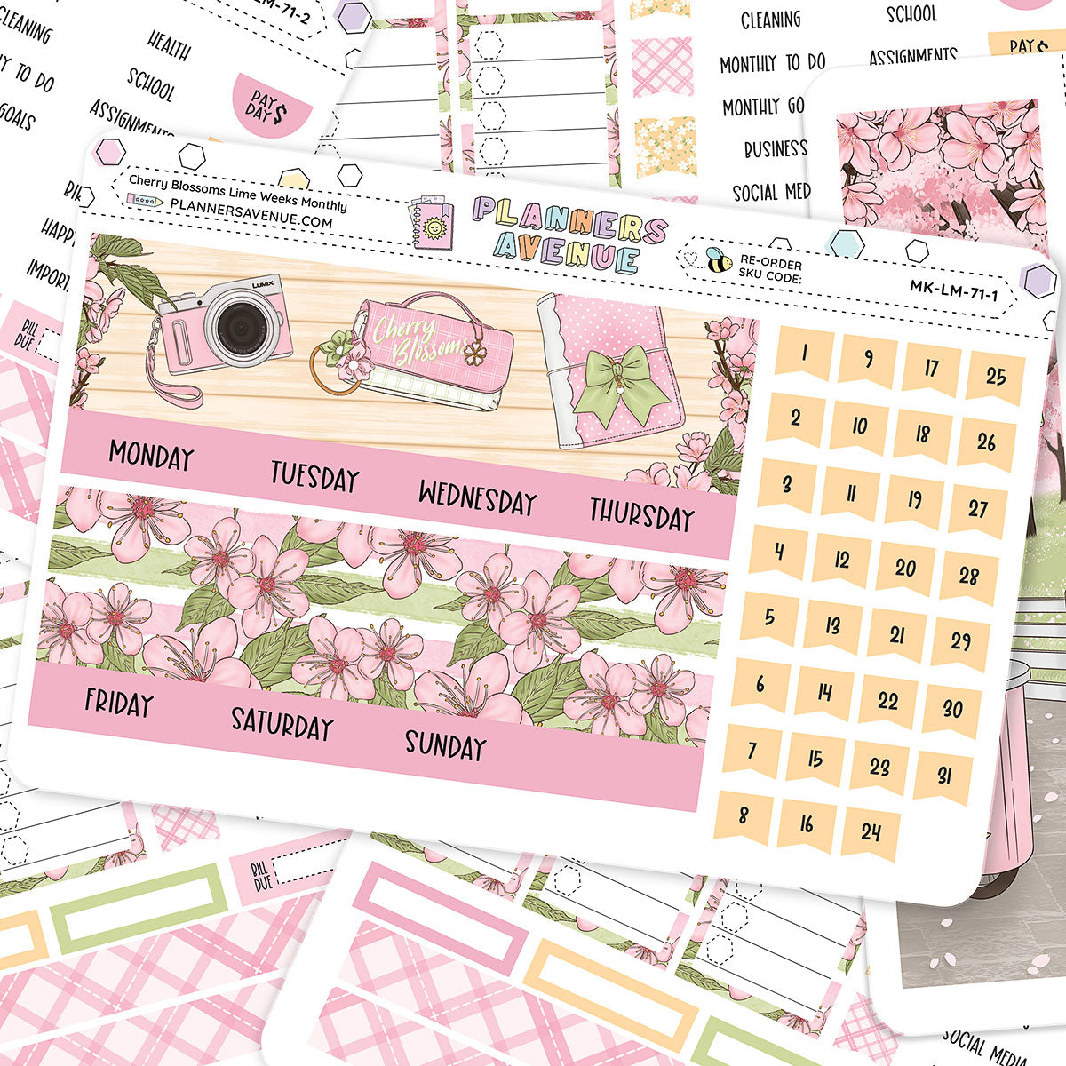 Cherry Blossoms Lime Monthly Sticker Foiled Kit (GOLD FOIL)