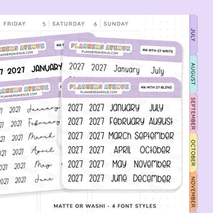 2027 Month & Year Planner Stickers