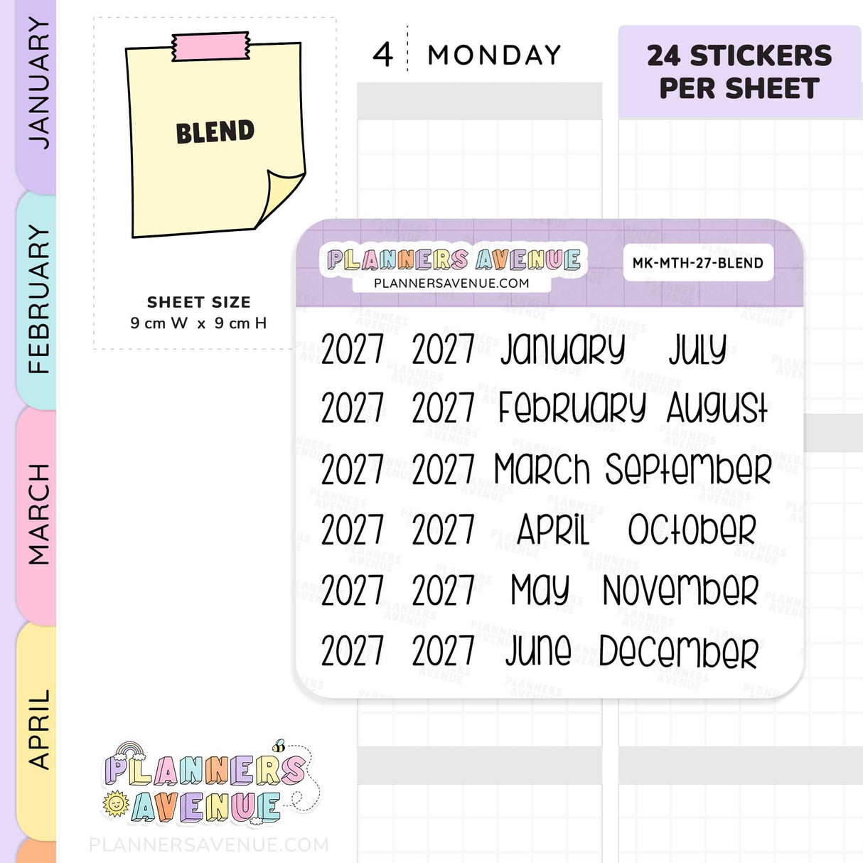 2027 Month & Year Planner Stickers