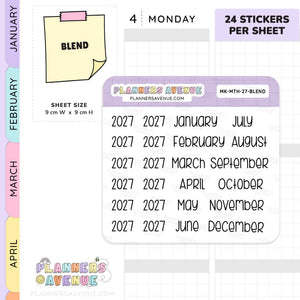 2027 Month & Year Planner Stickers