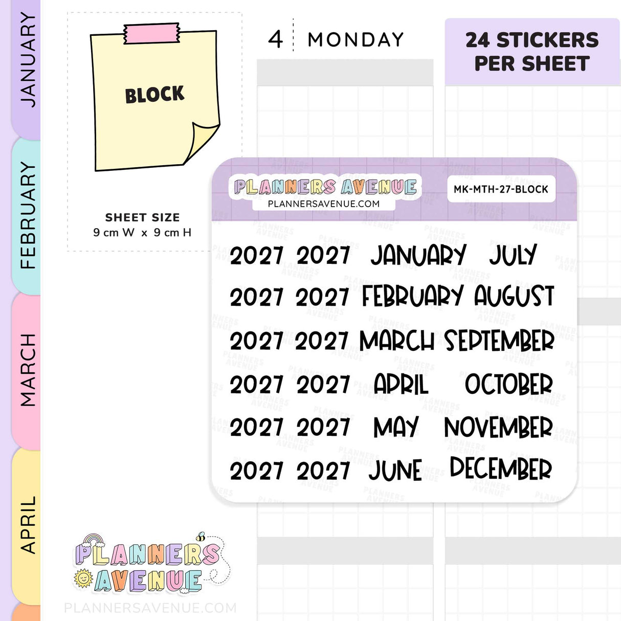 2027 Month & Year Planner Stickers