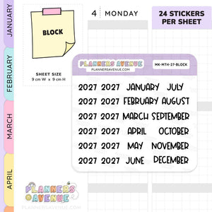2027 Month & Year Planner Stickers