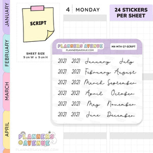 2027 Month & Year Planner Stickers