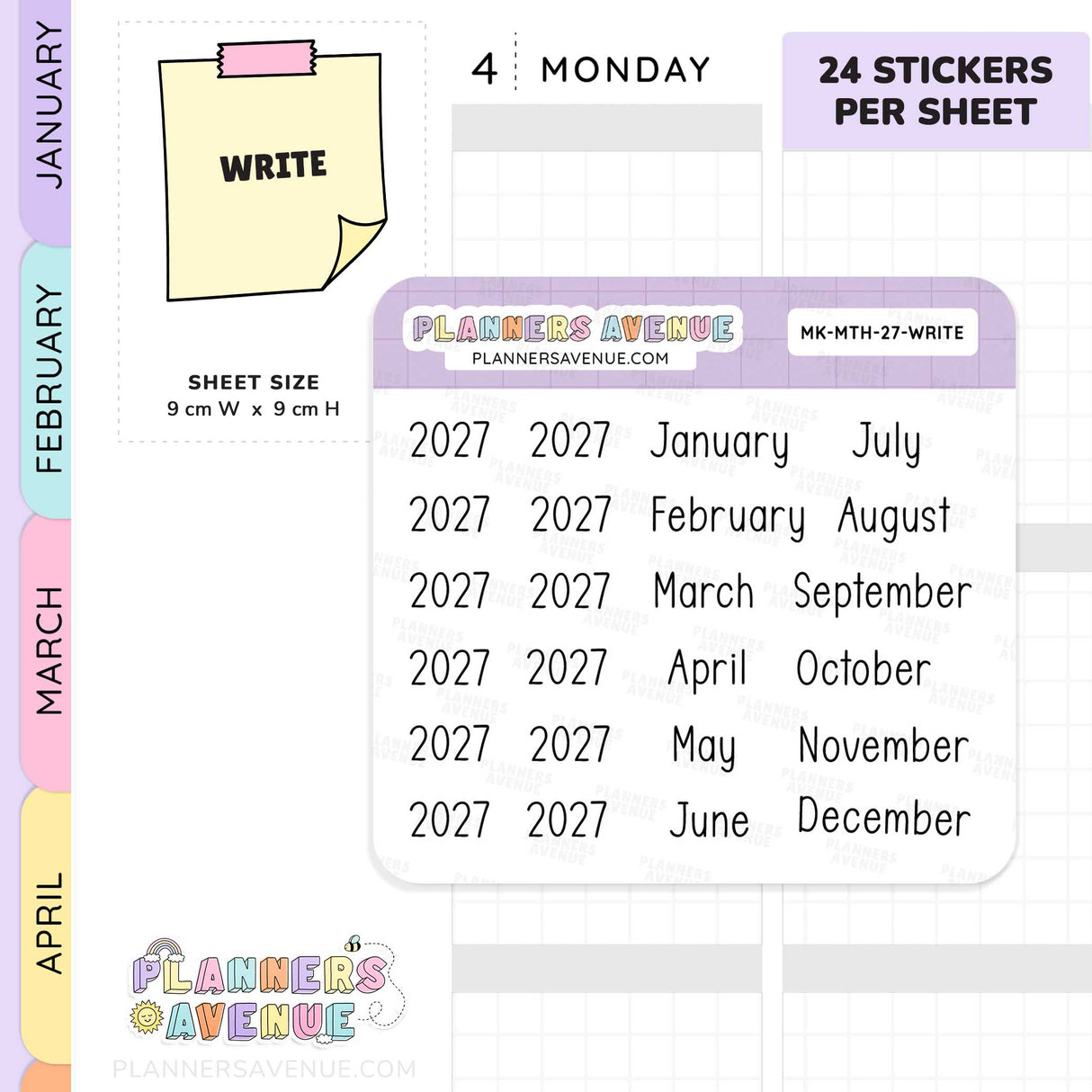 2027 Month & Year Planner Stickers