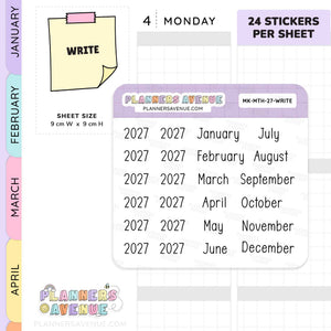 2027 Month & Year Planner Stickers