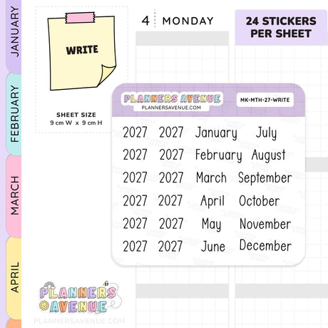 2027 Month & Year Planner Stickers