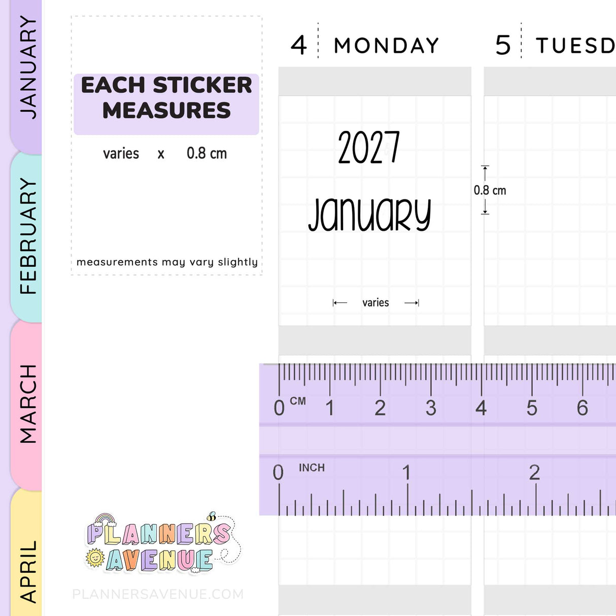 2027 Month & Year Planner Stickers