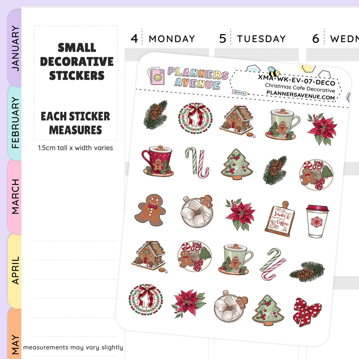 Small decorative stickers for planners displayed on a planner page by the Planners Avenue brand.