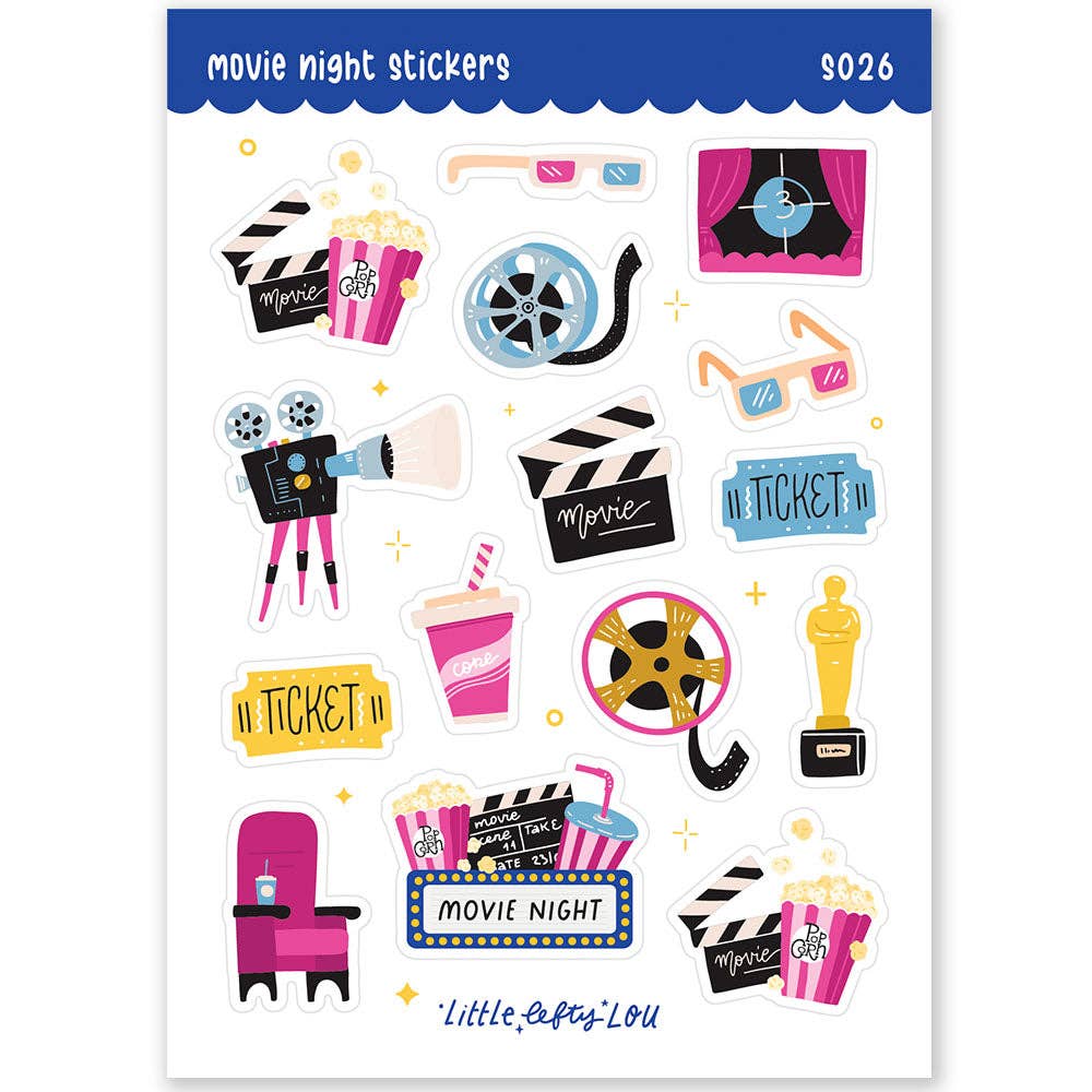 Movie Night Stickers by Little Lefty Lou